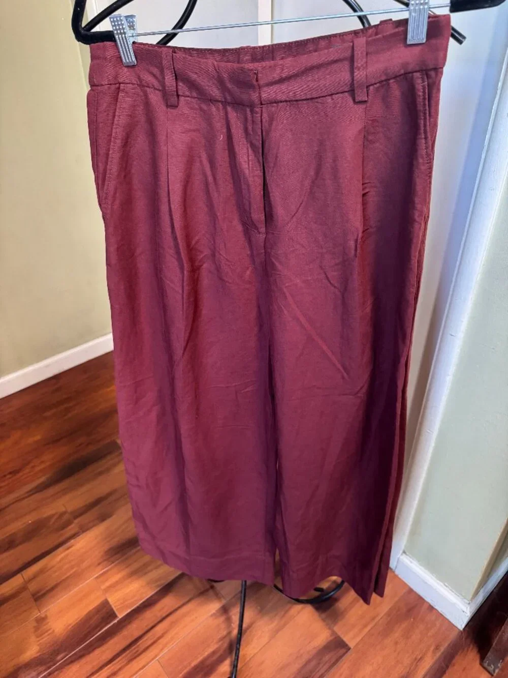 H&M women wide leg hi-waist linen blend one pleat pant size 6 new with tag